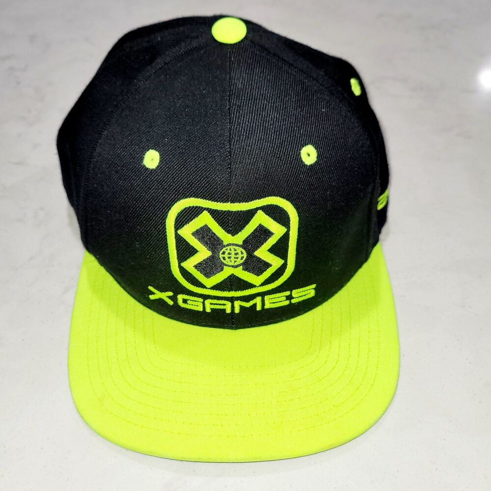 X-Games 2013 Los Angeles Neon Yellow Black Hat Snapback Baseball Cap OSFM EUC